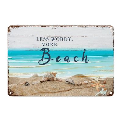 Summer Beach Quotes Coastal Nautical Metal Sign, Starfish Retro Vintage Wall Decor, 30.5 x 20.3 cm