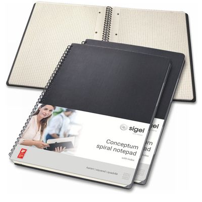 SIGEL Conceptum CO840/3 Premium A4 Grid Spiral Notebook, Black, 80 Sheets, 3-Pack