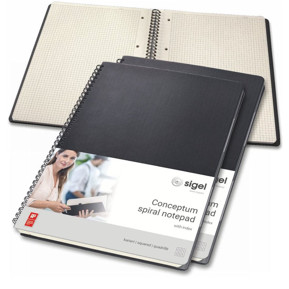 SIGEL Conceptum CO840/3 Premium A4 Grid Spiral Notebook, Black, 80 Sheets, 3-Pack
