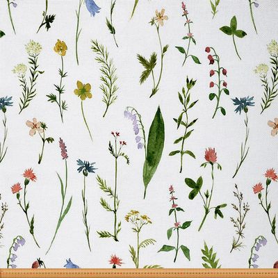 Fabric by the Yard, Spring Wildflowers, Waterproof Indoor/Outdoor Decor Fabric, Green and Red, 92 x 150 cm