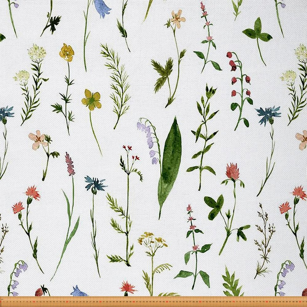 Fabric by the Yard, Spring Wildflowers, Waterproof Indoor/Outdoor Decor Fabric, Green and Red, 92 x 150 cm