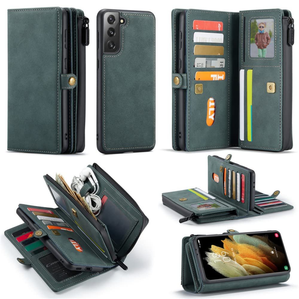 Leather Wallet Phone Case for Samsung Galaxy Models, Green, for Samsung Note 20