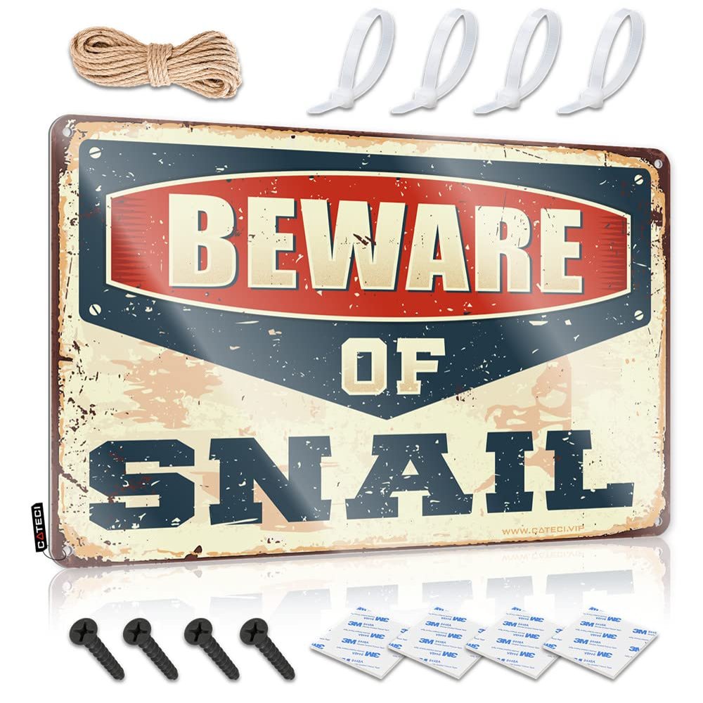 Metal Sign “No Trespassing” Private Property Beware of Snail, Man Cave Sign (20 x 30 cm)