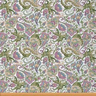 Boho Floral Paisley Upholstery Fabric, Waterproof Mandala Botanical Fabric, Green & Purple, 460 x 150 cm