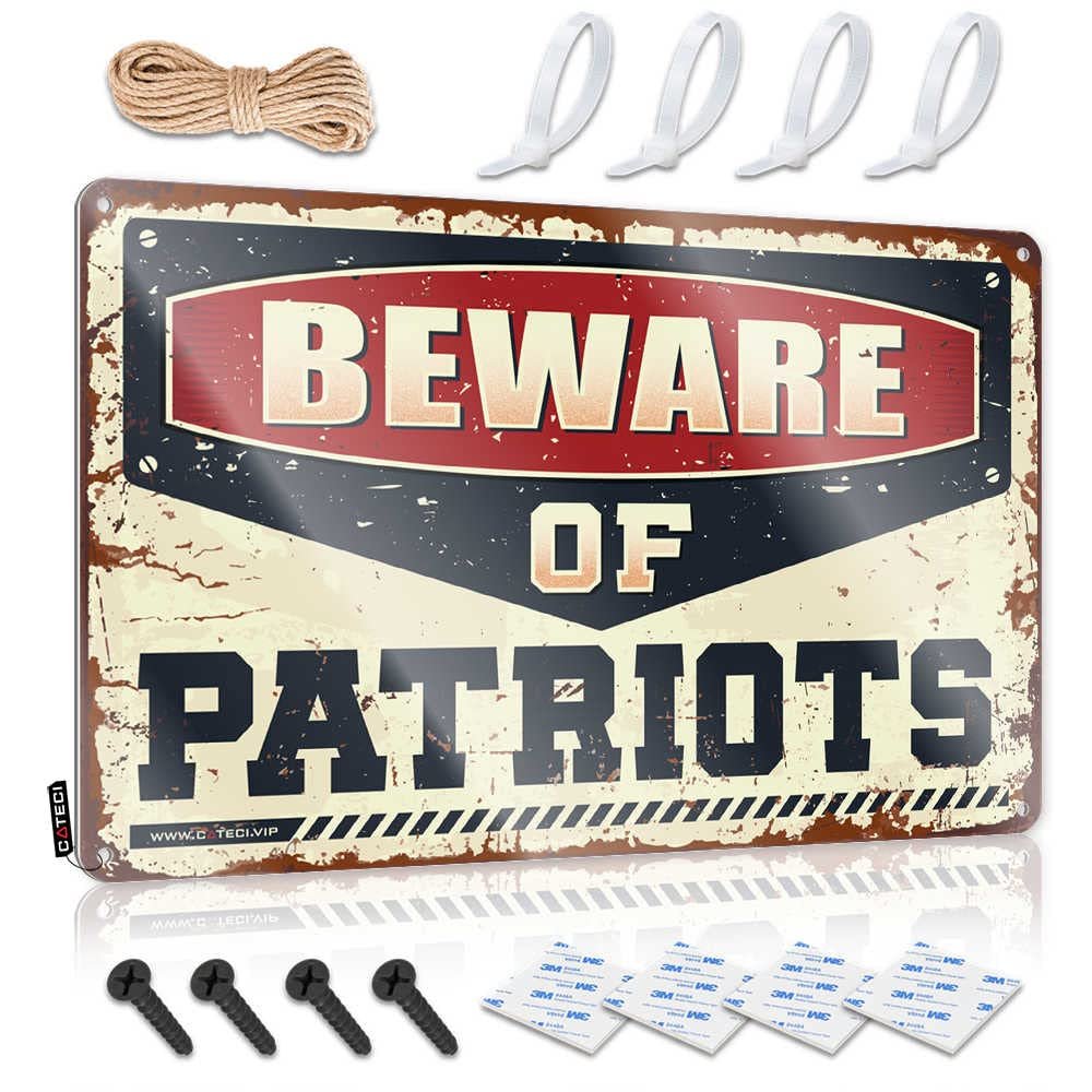 Tin Sign "Warning Beware of Patriots" Metal Sign Ring Outdoor Fall Porch Sign (Size: 30 x 40 cm)