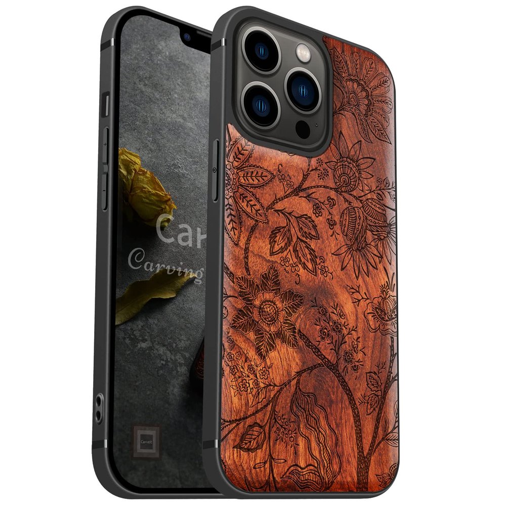 Carveit Wooden Case for iPhone 13 Pro, Plum-Jacobean