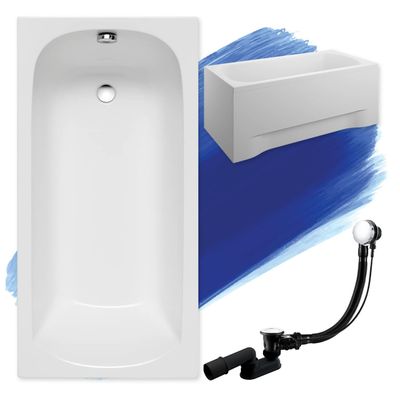 BADLAND CLASSIC White Acrylic Rectangular Bathtub 170 x 70 cm, 4-in-1 Set