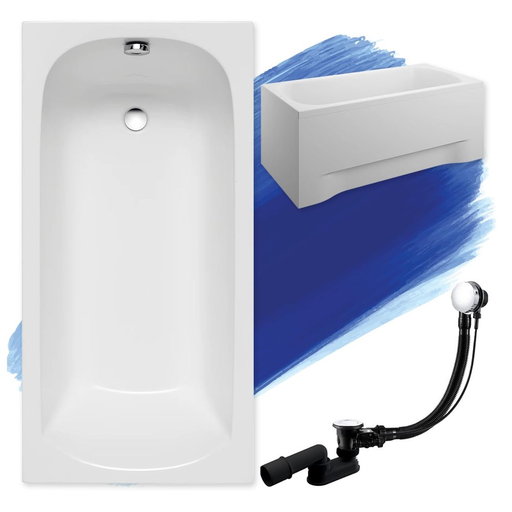 BADLAND CLASSIC White Acrylic Rectangular Bathtub 170 x 70 cm, 4-in-1 Set