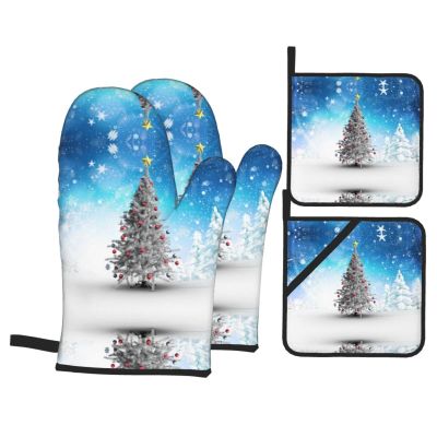 Christmas Tree Oven Mitt and Pot Holder Set, 4-Piece