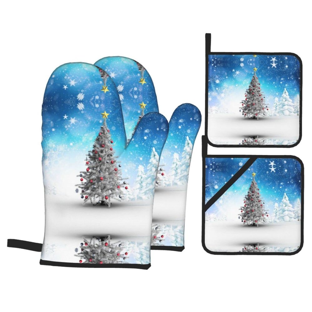 Christmas Tree Oven Mitt and Pot Holder Set, 4-Piece