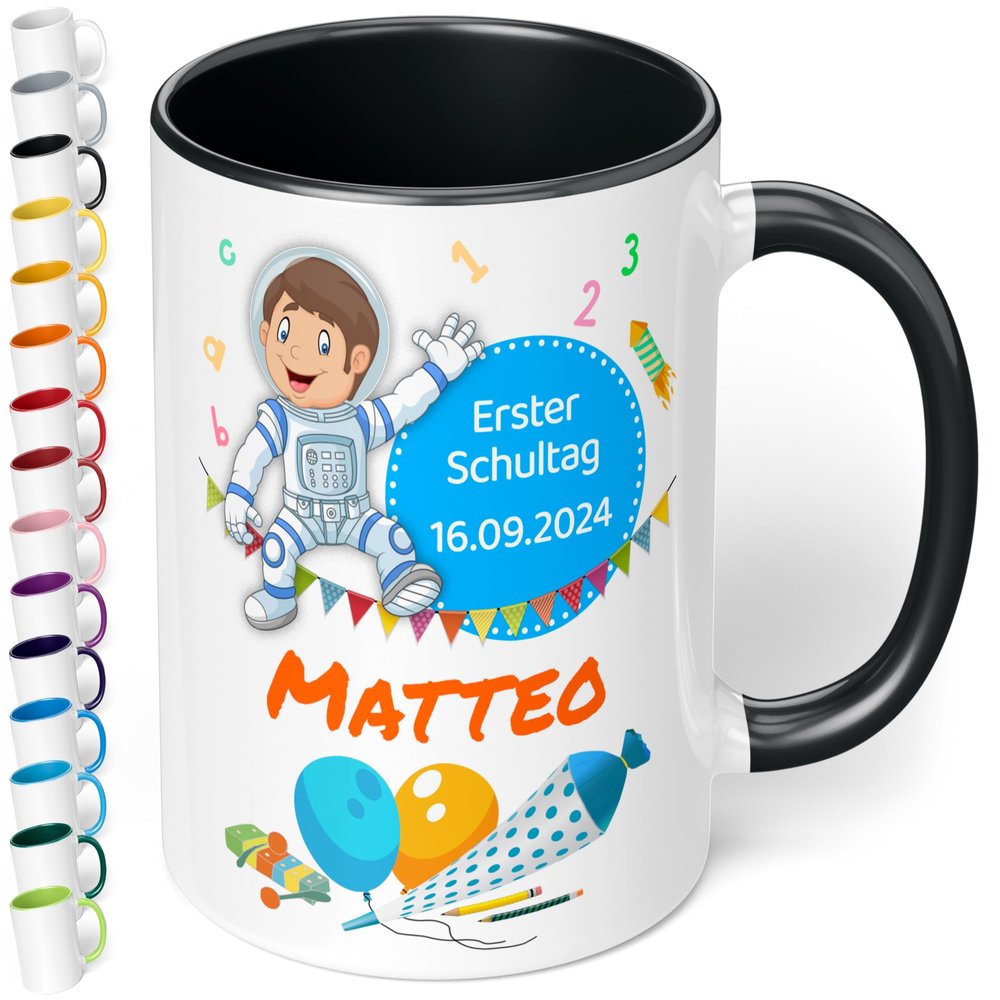 True Statements Personalized First Day of School Astronaut Mug, Black, 330 ml