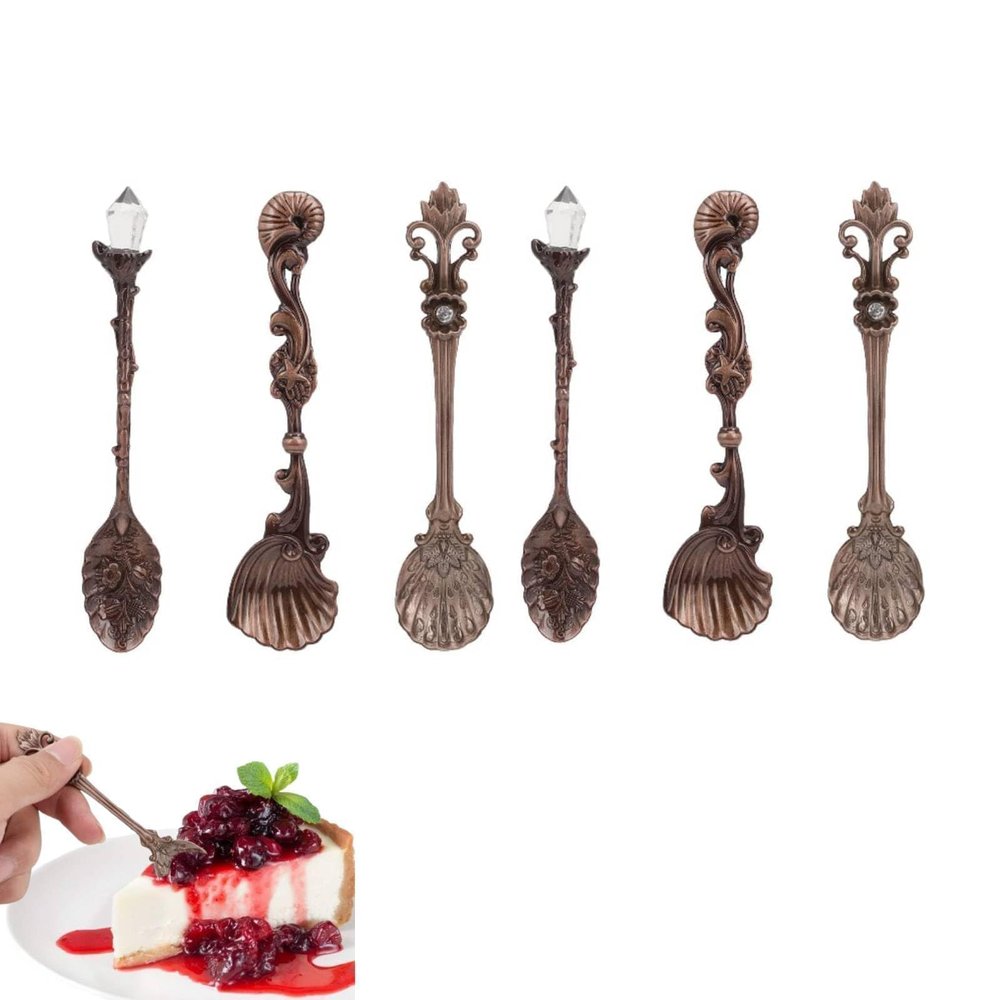 6-Piece Set Vintage Carved Coffee Spoons, Retro Mini Dessert Spoons