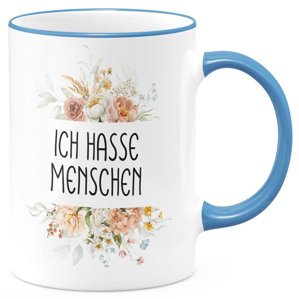 FunTasstic “I Hate People” Ceramic Coffee Mug, Double-Sided Print, 330 ml, Cambridge Blue