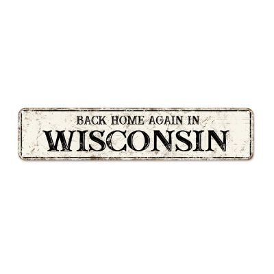 Wisconsin State Metal Sign Wall Art, Back Home Again in Wisconsin, Vintage Farmhouse Decor, 45.7 x 10.2 cm