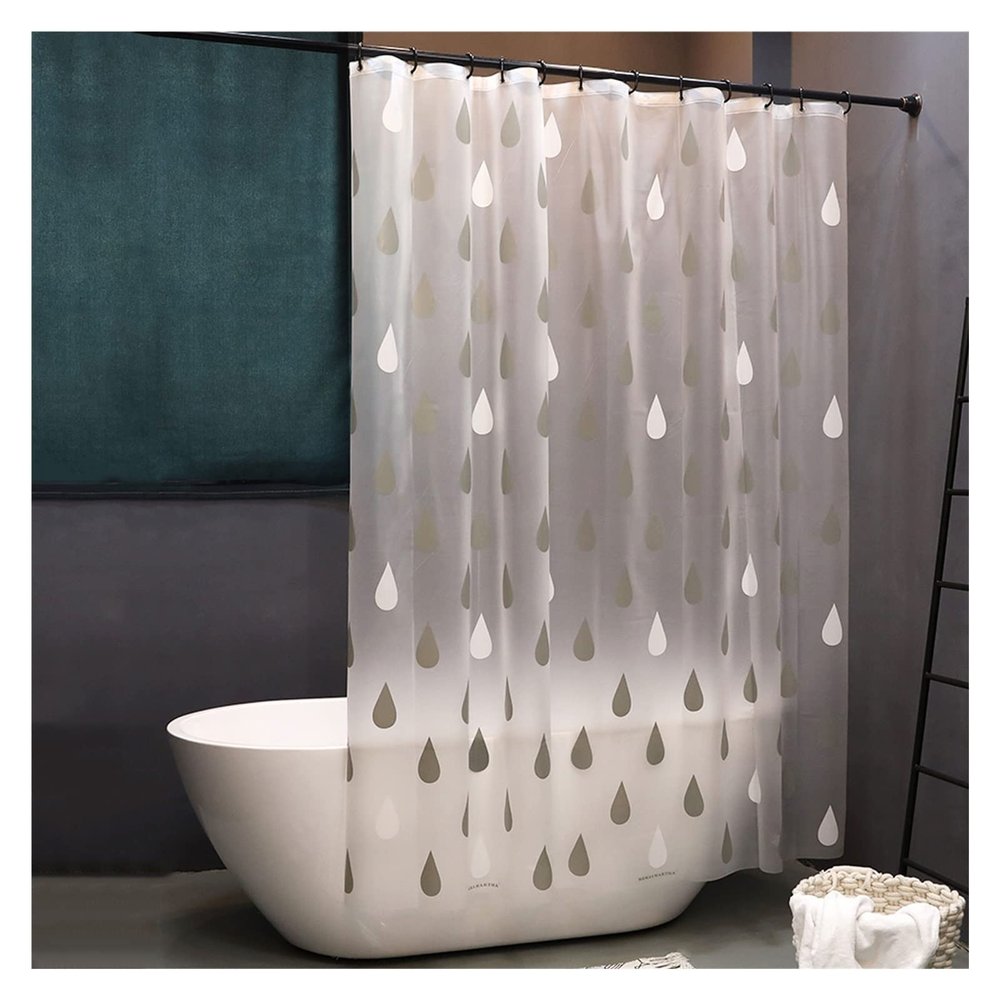 BNNP EVA Bathroom Shower Curtain Liner with Hooks, Raindrop Pattern, 180 x 200 cm