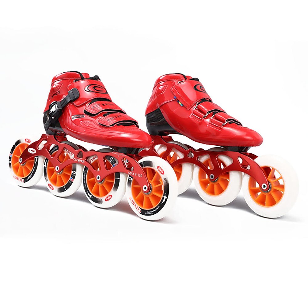 Professional Inline Speed Skates, 4-Wheel Carbon Fiber Single-Row Roller Skates, Red, EU 45