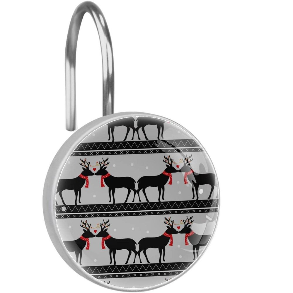 12-Pack Decorative Shower Curtain Hooks, Stainless Steel Rings with Romantic Deer Design