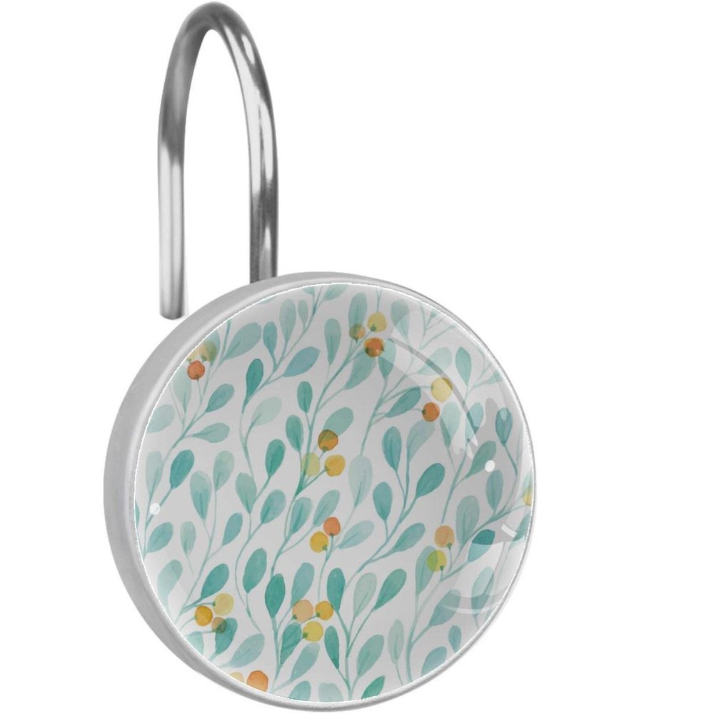 12-Pack Decorative Shower Curtain Hooks, Stainless Steel Rings with Leaf Design