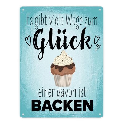 There Are Many Ways to Happiness—One Is Baking Metal Sign, 28 × 38 cm