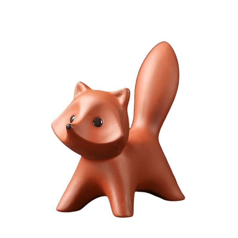 HonHeam Zisha Fox Tea Pet, Handmade Ceramic Tea Tray Ornament, Red