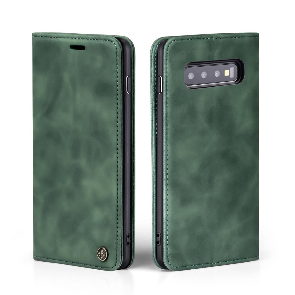 LBH Flip Case for Samsung Galaxy S10+, Green, with Card and Cash Compartments