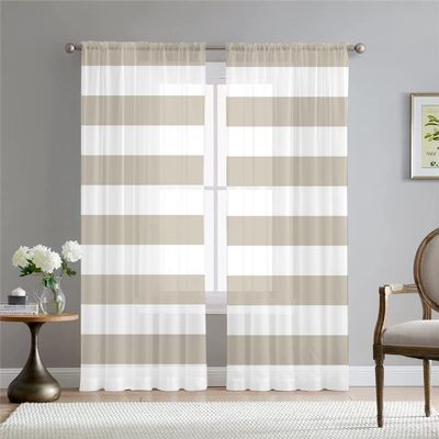 Hiseng Sheer Voile Curtains for Living Room, Semi-Sheer Window Curtains, Modern Elegant Curtains, 2-Pack, W108 x H160 cm, Khaki