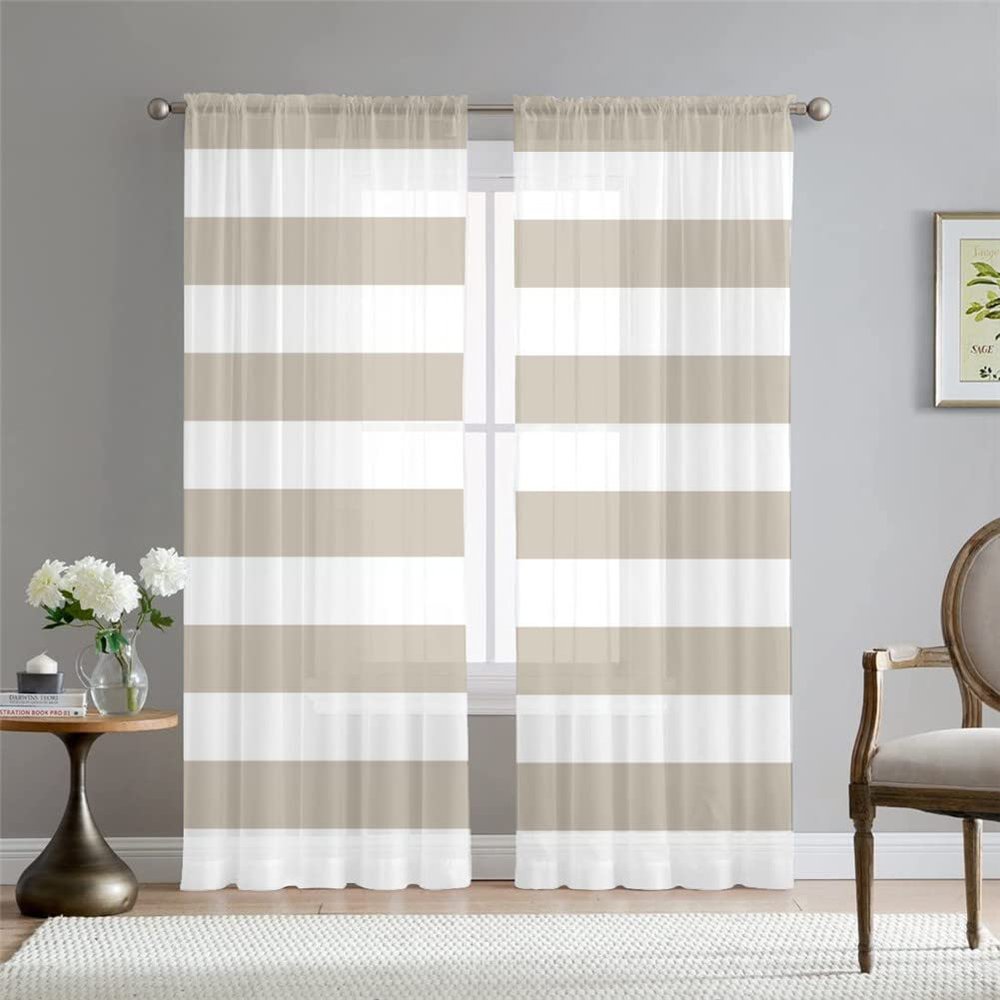 Hiseng Sheer Voile Curtains for Living Room, Semi-Sheer Window Curtains, Modern Elegant Curtains, 2-Pack, W108 x H160 cm, Khaki
