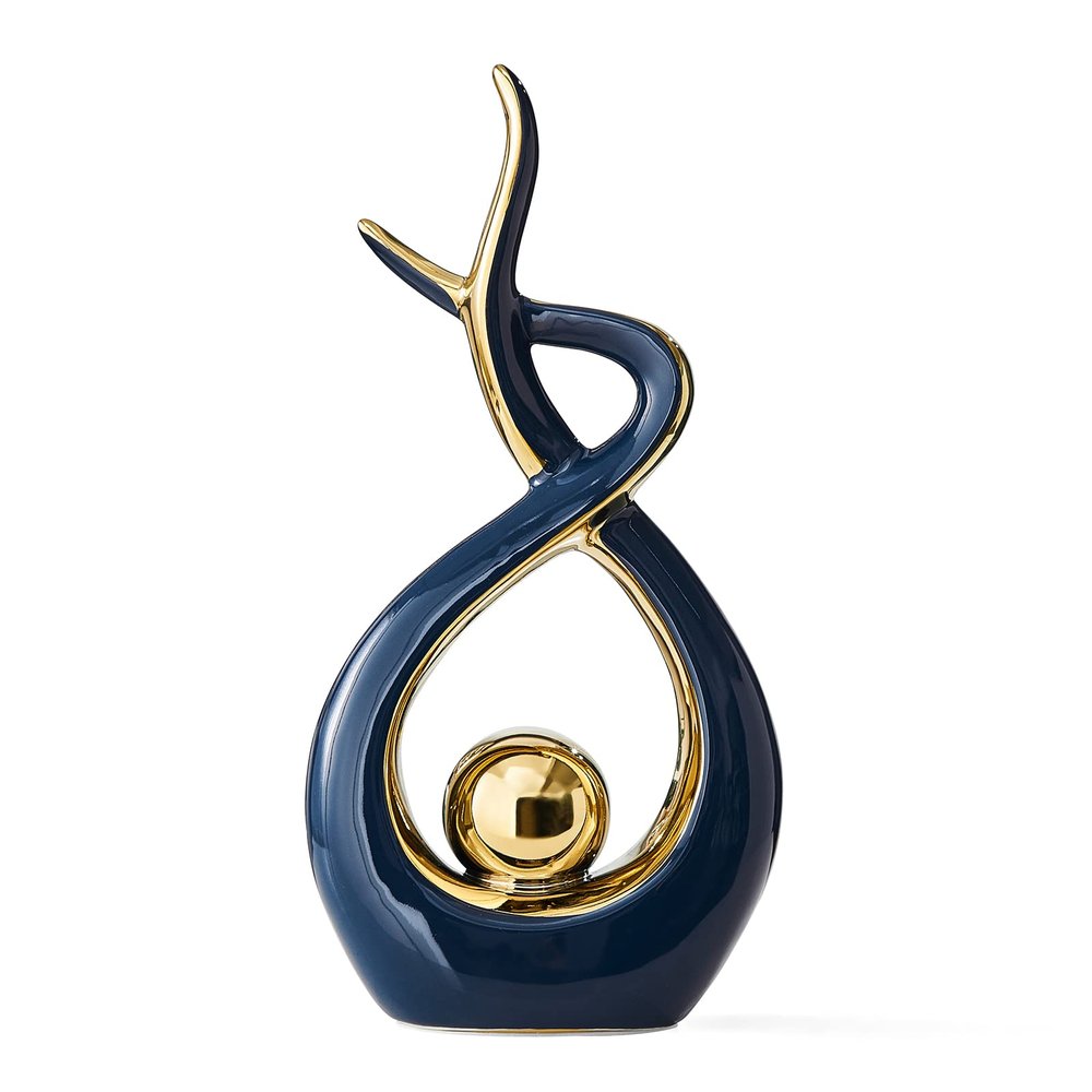 Abstract Blue and Gold Ceramic Art Statue