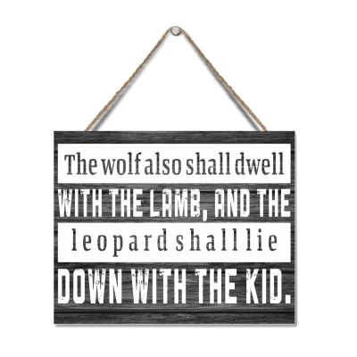 Rustic Personalized Wooden Sign, Inspirational Quote, 20.3 x 25.4 cm, “The Wolf Also Shall Dwell with the Lamb...” Farmhouse Style