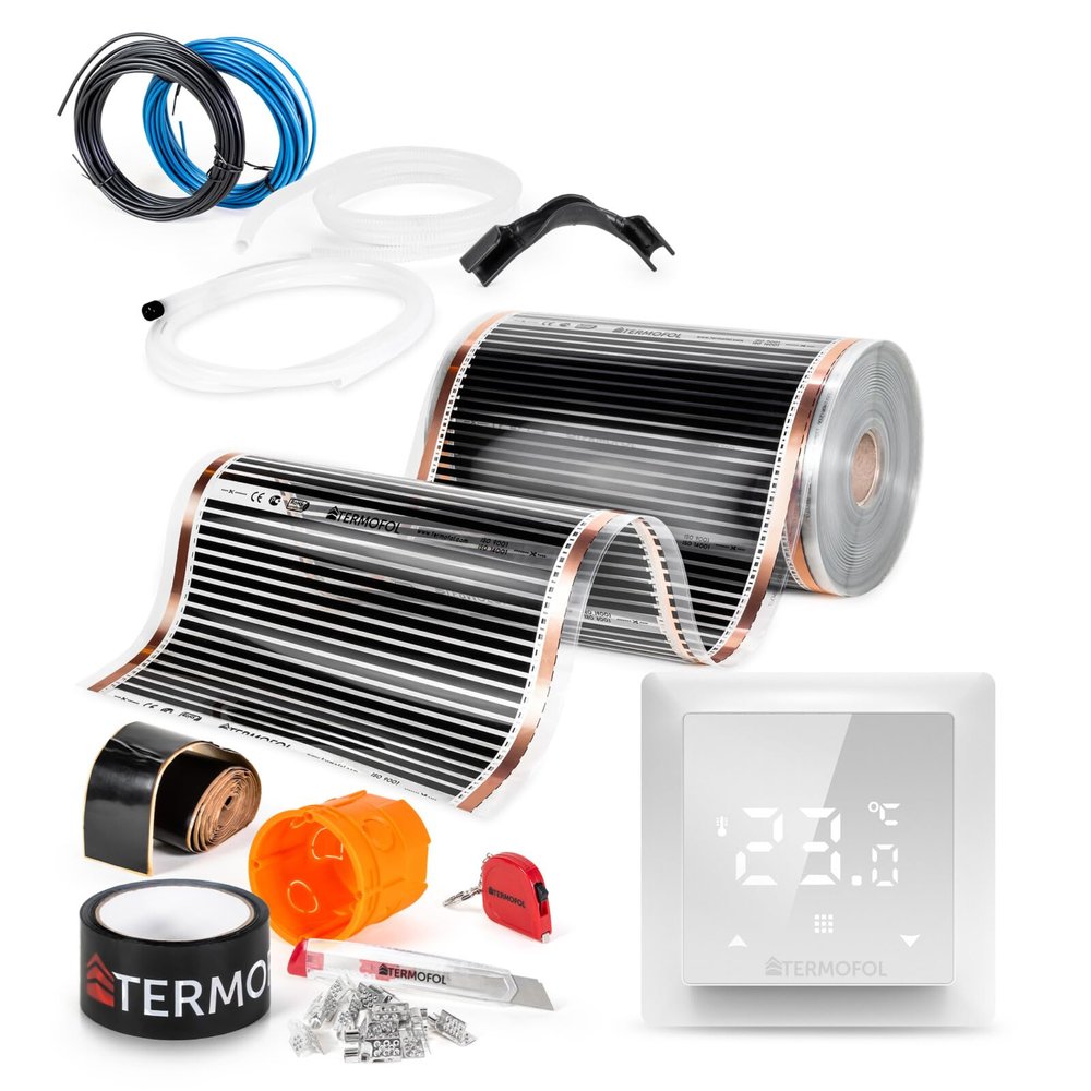Termofol Electric Underfloor Heating Film 230 V with H6 White Thermostat, 60 W/m², 46 m² – Complete Set