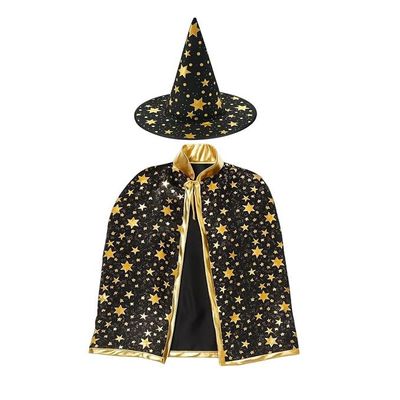 YANGWEN Halloween Witch and Wizard Cape with Hat, Black