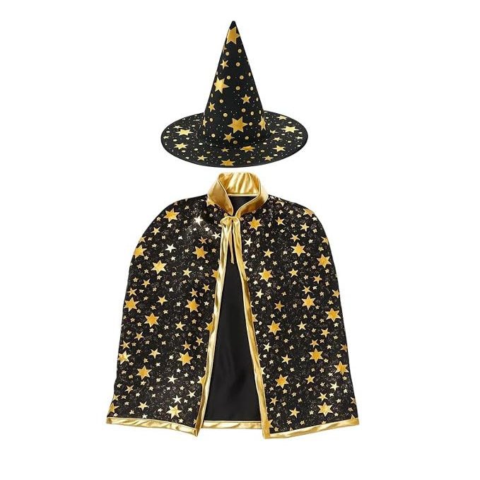 YANGWEN Halloween Witch and Wizard Cape with Hat, Black