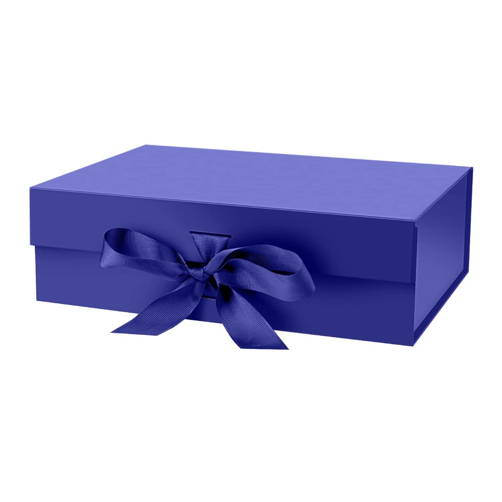 DaiJoob Gift Box with Lid, 26.7 x 19.1 x 7.9 cm, Ribbon and Magnetic Closure, Blue