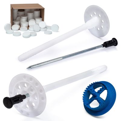 STRBER ETICS Insulation Anchor Set, 10 x 120 mm, 1,000 Anchors + 1,000 White EPS Discs + Cutter
