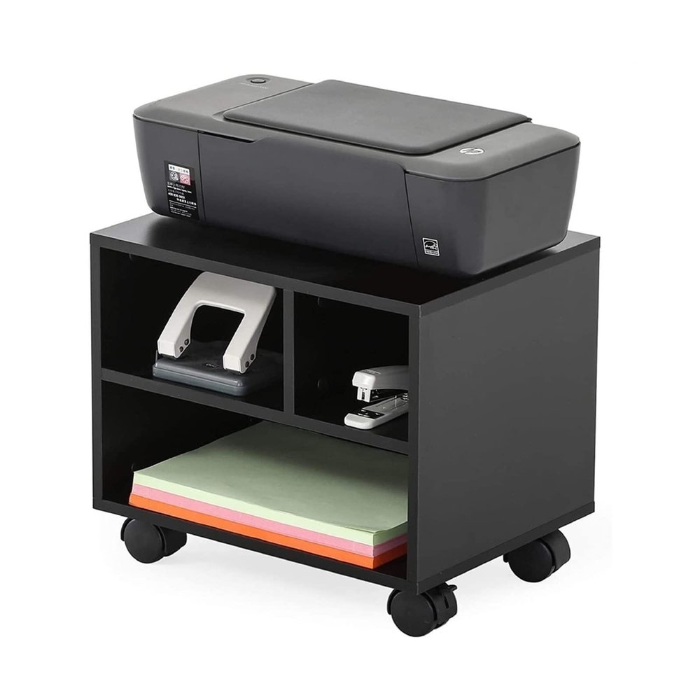 Canmetinee Mobile 2-Tier Printer Stand with Wheels, Black, 50 x 30 x 40 cm