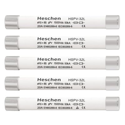 Heschen HSPV-32L 20A 1500VDC Solar PV Fuse, 10 x 85 mm, 50kA, 5-Pack