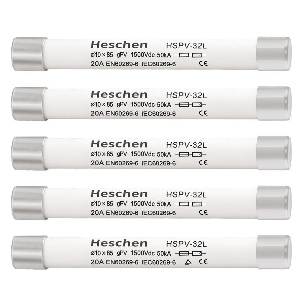 Heschen HSPV-32L 20A 1500VDC Solar PV Fuse, 10 x 85 mm, 50kA, 5-Pack