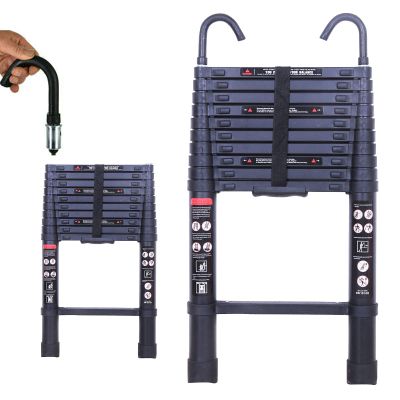 3.2 m Black Aluminum Telescoping Ladder with 2 Removable Hooks, EN131, 150 kg Capacity