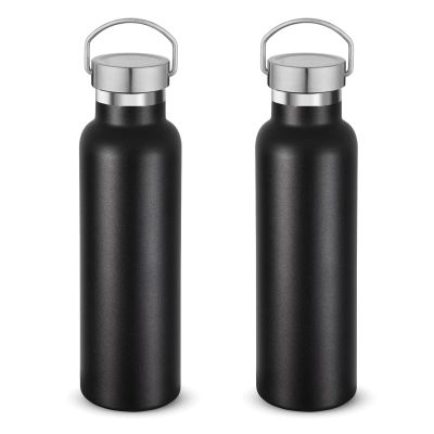Volhoply 600 ml Stainless Steel Water Bottle, 2-Pack, Double-Wall Vacuum-Insulated, Leakproof, Black