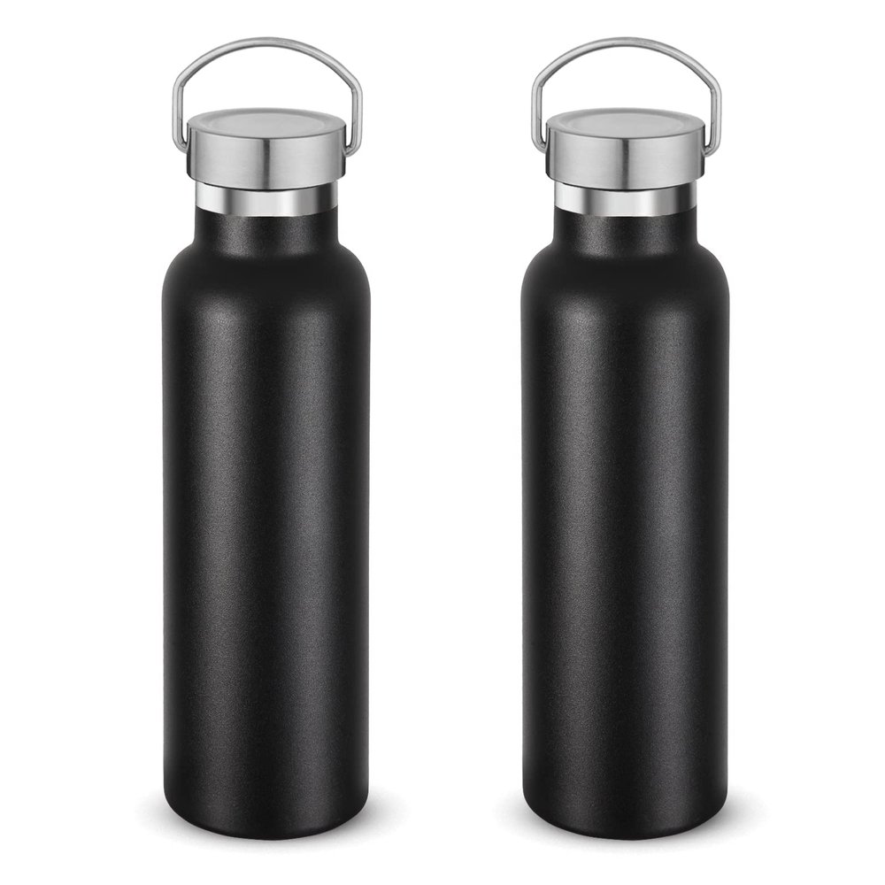 Volhoply 600 ml Stainless Steel Water Bottle, 2-Pack, Double-Wall Vacuum-Insulated, Leakproof, Black