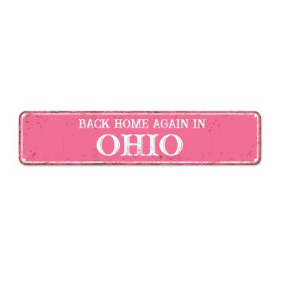 "Back Home Again in Ohio" Metal Wall Decor Sign, Ohio State French Vintage Retro Style, American State USA Map Sign for Man Cave, Front Porch, Living Room or Bedroom, 45.7 x 10.2 cm