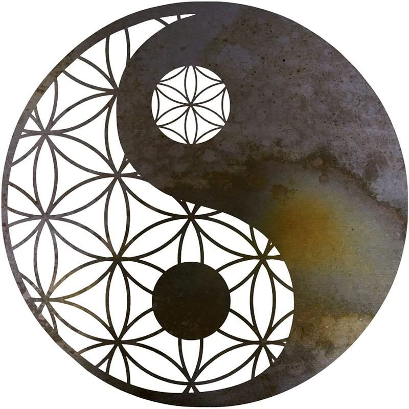 JILIP Yin Yang Geometric Metal Wall Art, Flower of Life Silhouette, 15.7 in/40 cm