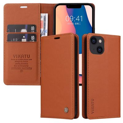 xinyunew Genuine Leather Flip Case for Samsung Galaxy S9 Plus, Brown