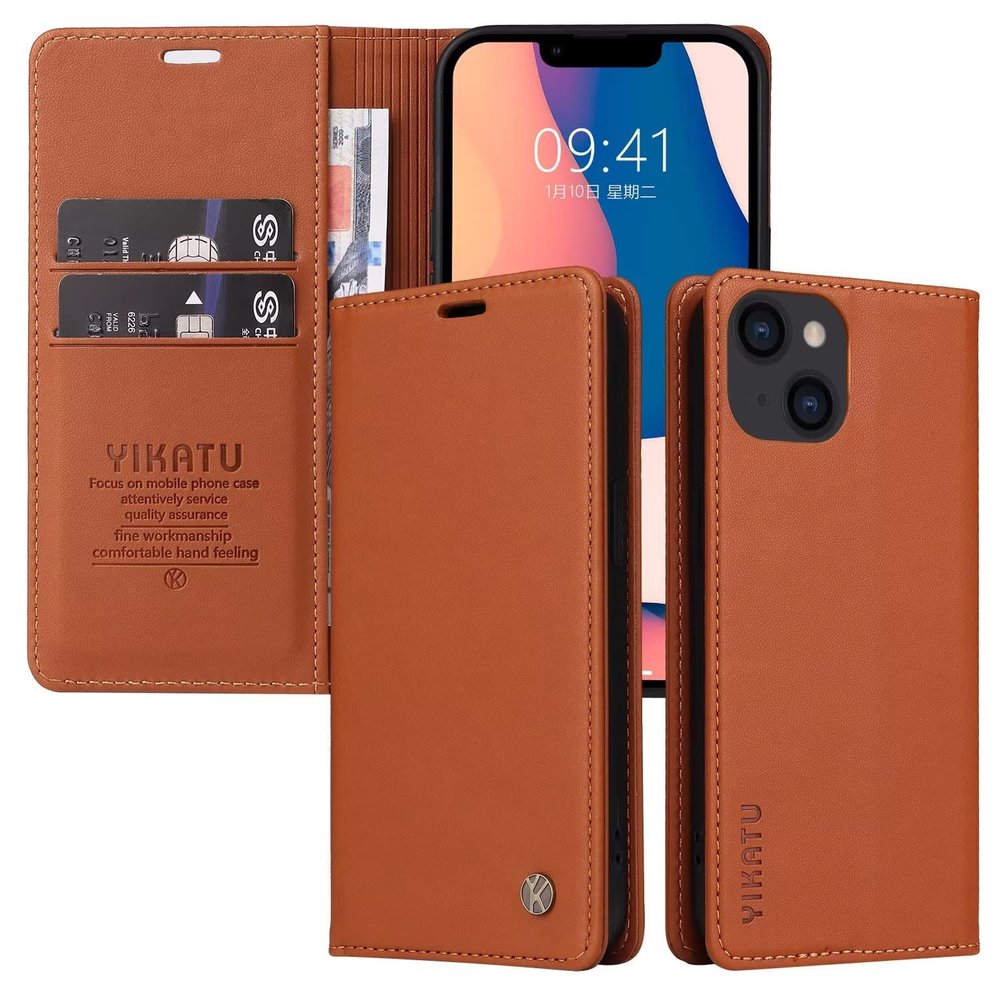 xinyunew Genuine Leather Flip Case for Samsung Galaxy S9 Plus, Brown