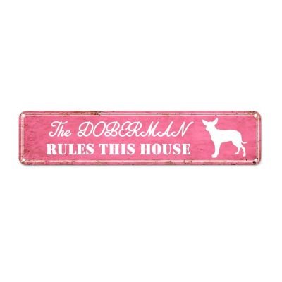 Jack Russell Terrier Street Sign, Customized Dog Rules This House, Vintage Pink Metal Sign