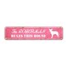 Jack Russell Terrier Street Sign, Customized Dog Rules This House, Vintage Pink Metal Sign view 1