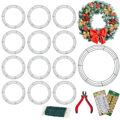 14-Piece Metal Wreath Frames, Dark Green Wire, 14 in. Round Wreath Rings for Christmas, New Year, Parties, Crafts, Valentine's Day and Home Decor
