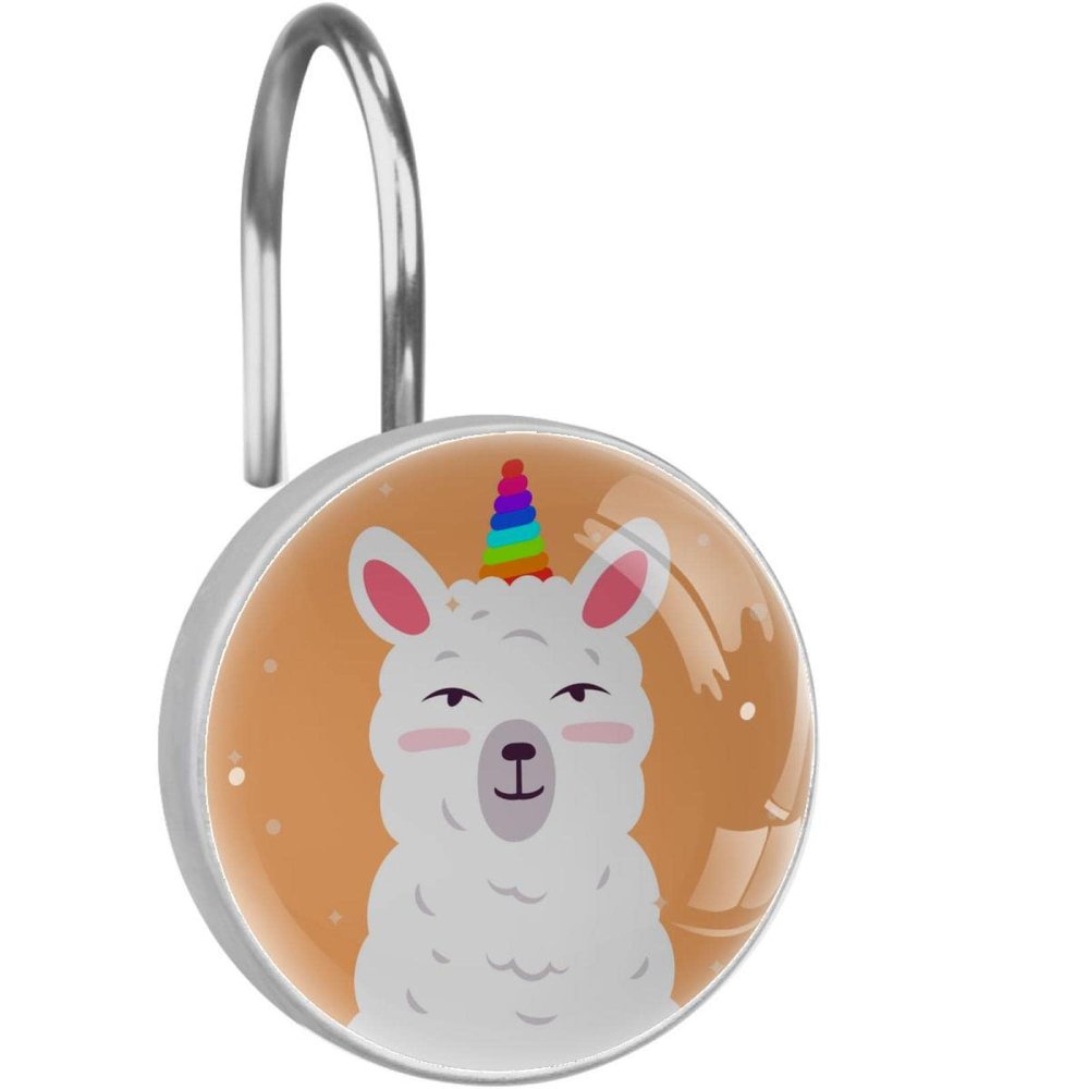 12-Pack Decorative Shower Curtain Hooks, Unicorn Alpaca Llama