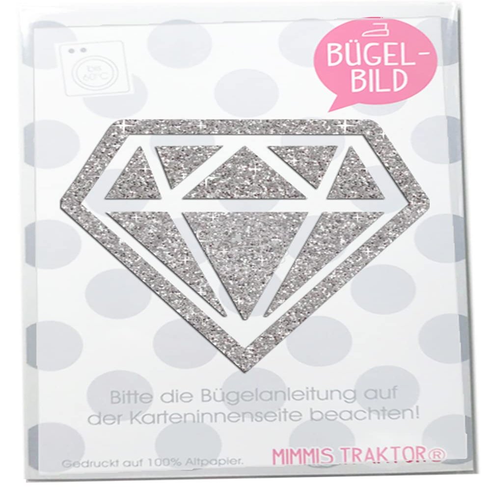 Glitter Diamond Iron-On Appliqué, 10 x 9.1 cm, Silver