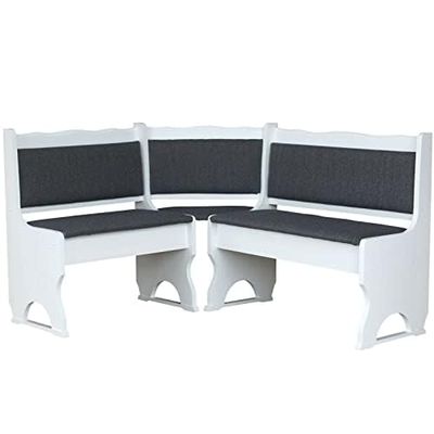 k koma Upholstered Corner Bench, Solid Pine, 160 x 200 cm, White/Dark Gray, 1 pc.